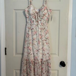 AUW Pink and Red Ruffled Sundress Maxi